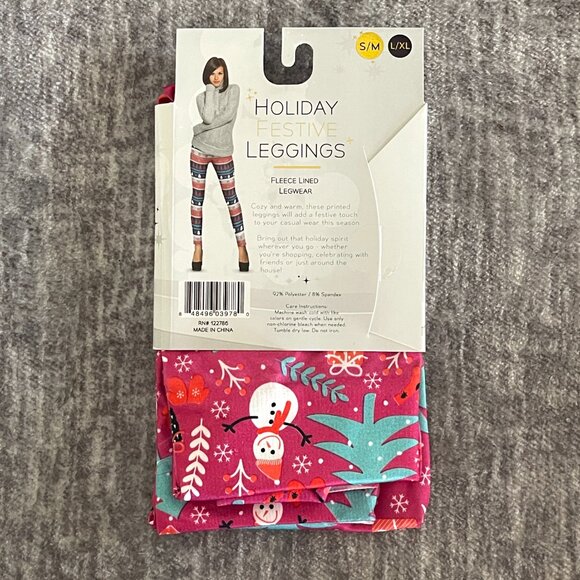 NEW Blue Star Small Medium Pink Holiday Christmas Festive Leggings Fleece Lined - Picture 6 of 6
